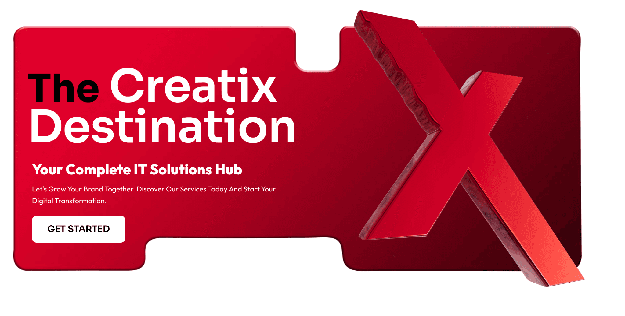 Creatix Digitals brand card featuring a large 3D X mark