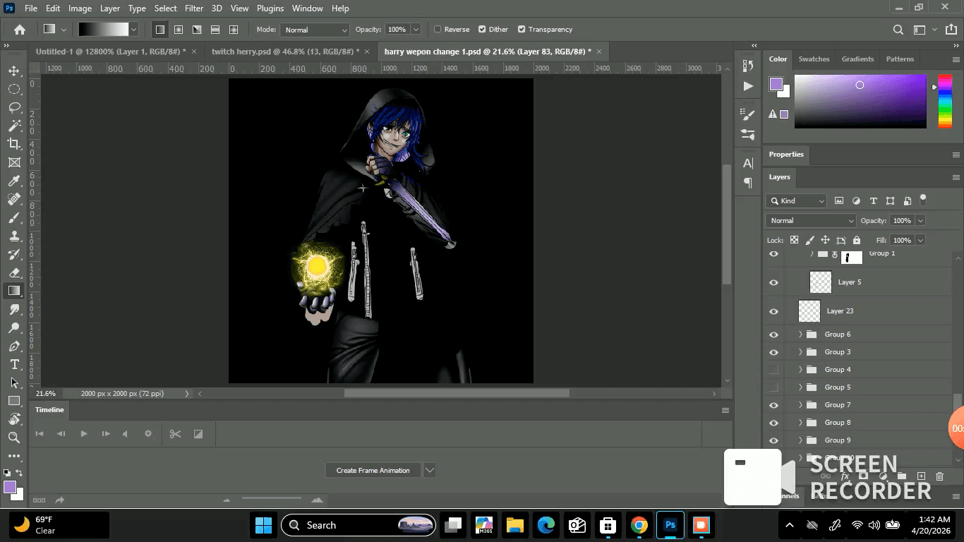 Illustration portfolio piece: screen-recorded process footage of digital art software in use.