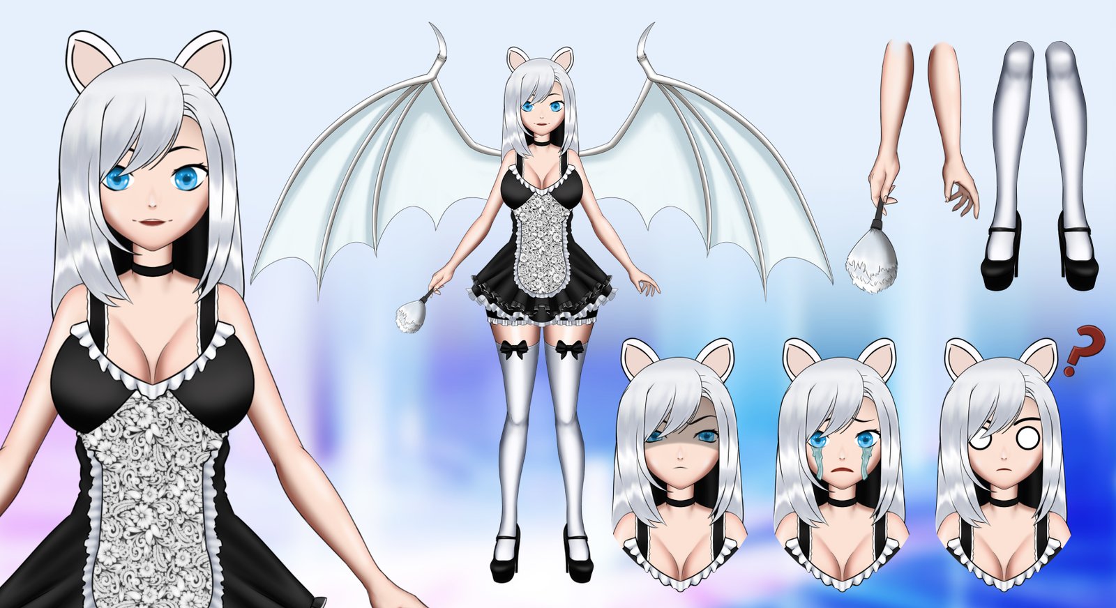Digital 3d art featuring 3D winged character reference sheet.