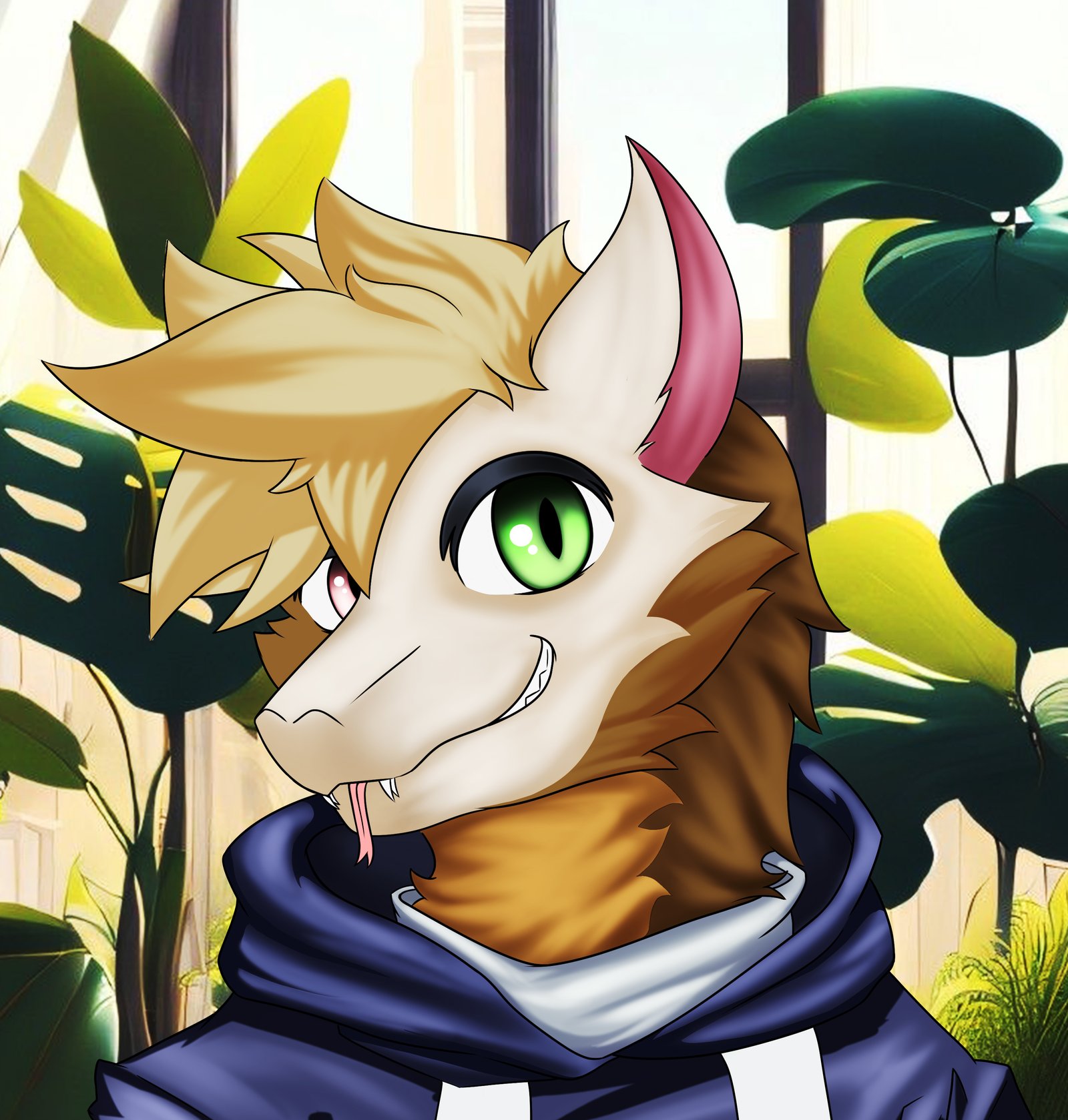 Digital characters featuring furry wolf portrait.