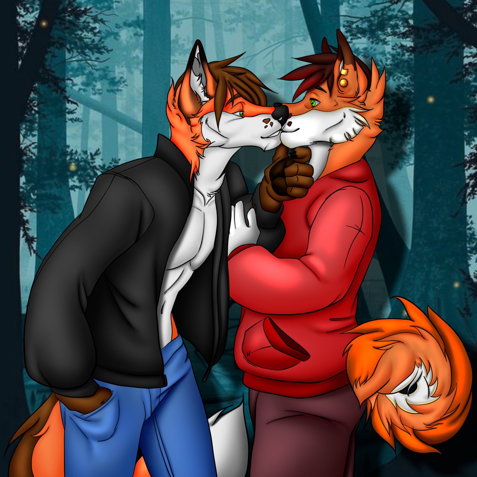 Digital characters featuring furry fox couple portrait.
