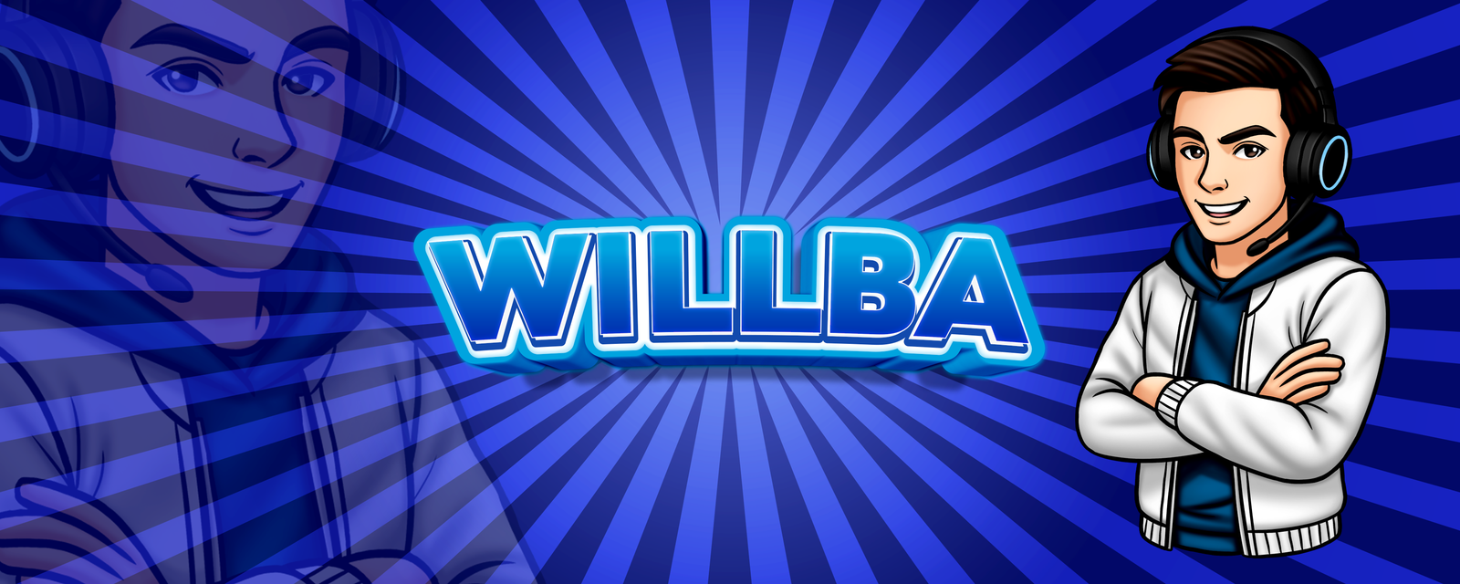 Willba banner with wordmark and streamer mascot, arms crossed