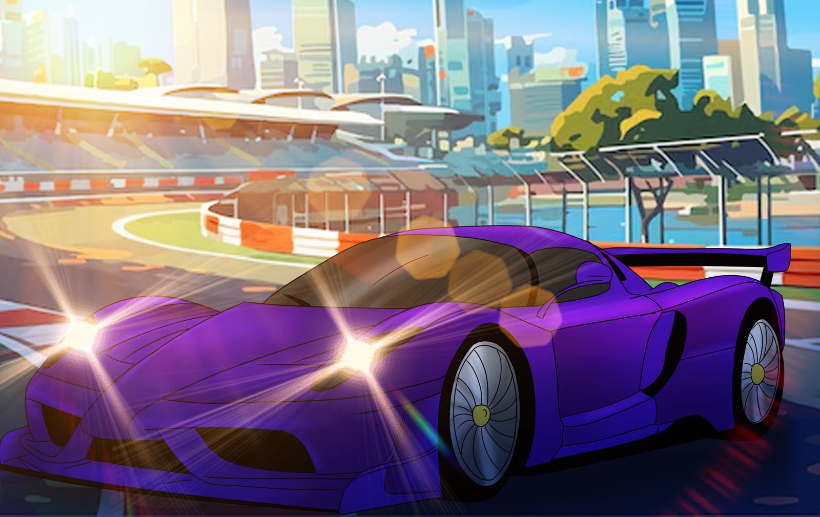 Digital illustration featuring car lineart colour.
