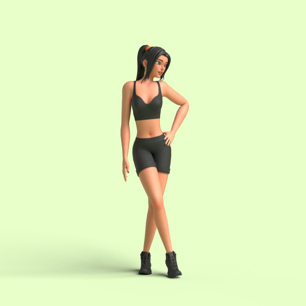 Digital 3d art featuring 3D standing woman character.