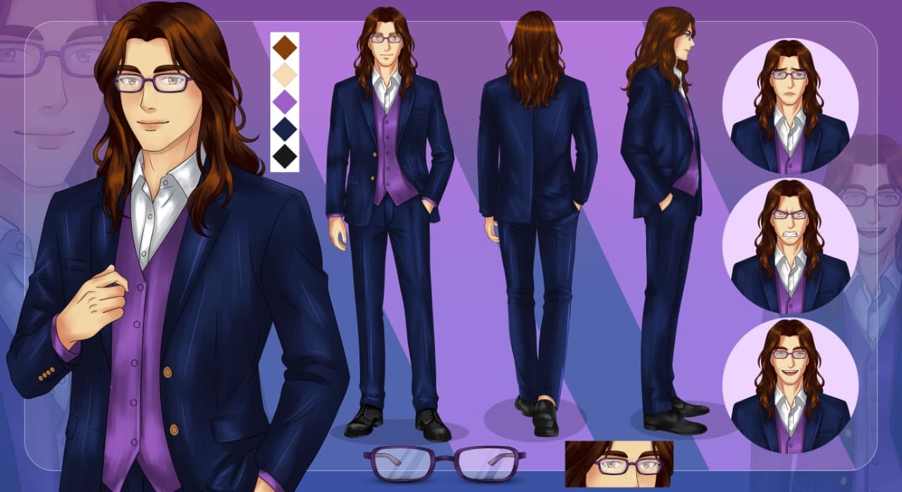 Digital characters featuring character reference sheet.