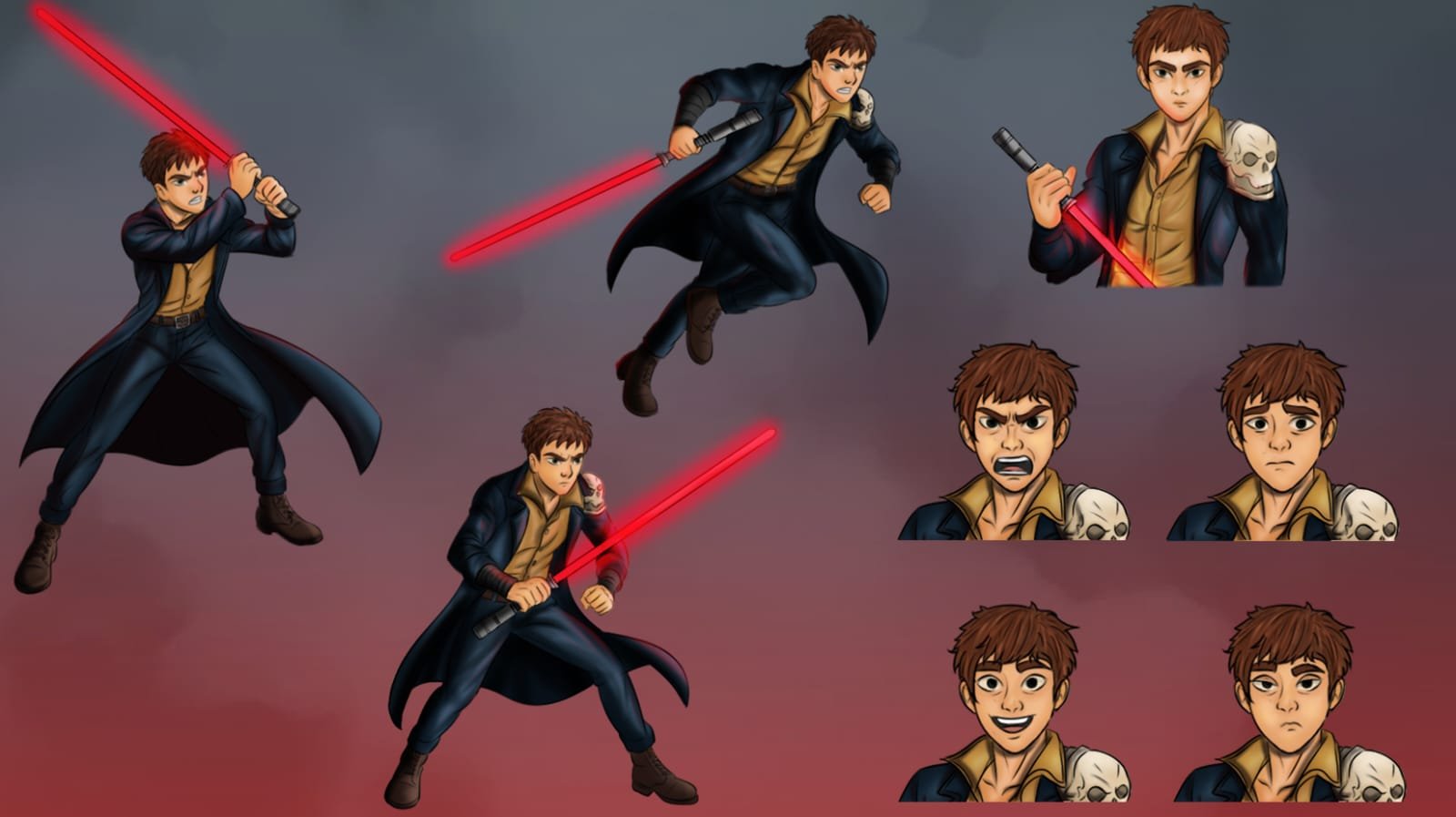 Digital characters featuring character reference sheet.