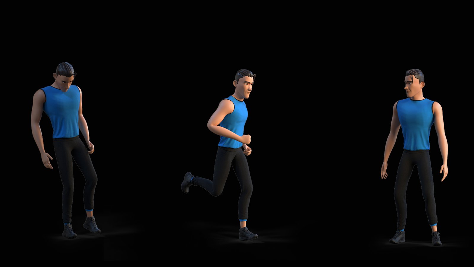 Digital 3d art featuring 3D male character action poses.