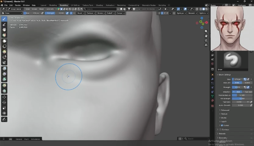 Illustration portfolio piece showing a character portrait being rendered.
