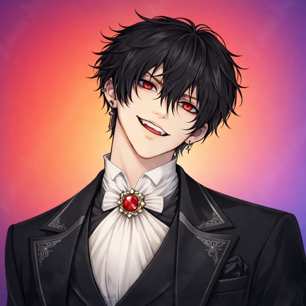 Digital illustration featuring vampire-inspired male portrait.