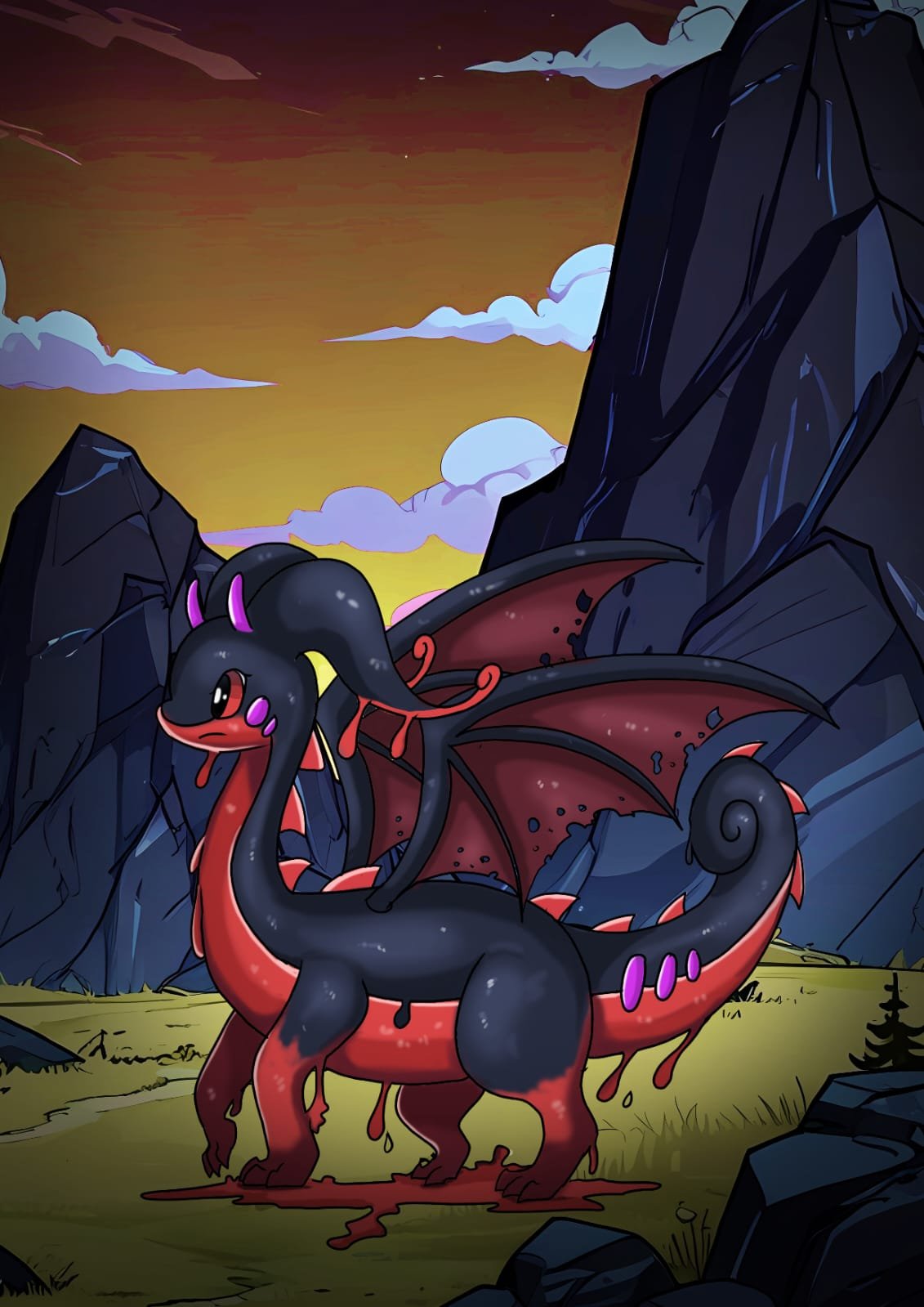 Digital characters featuring horned dragon character.