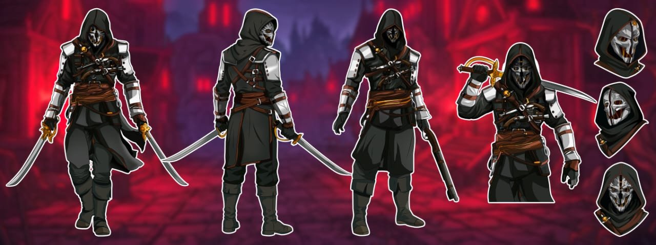 Digital characters featuring character reference sheet.