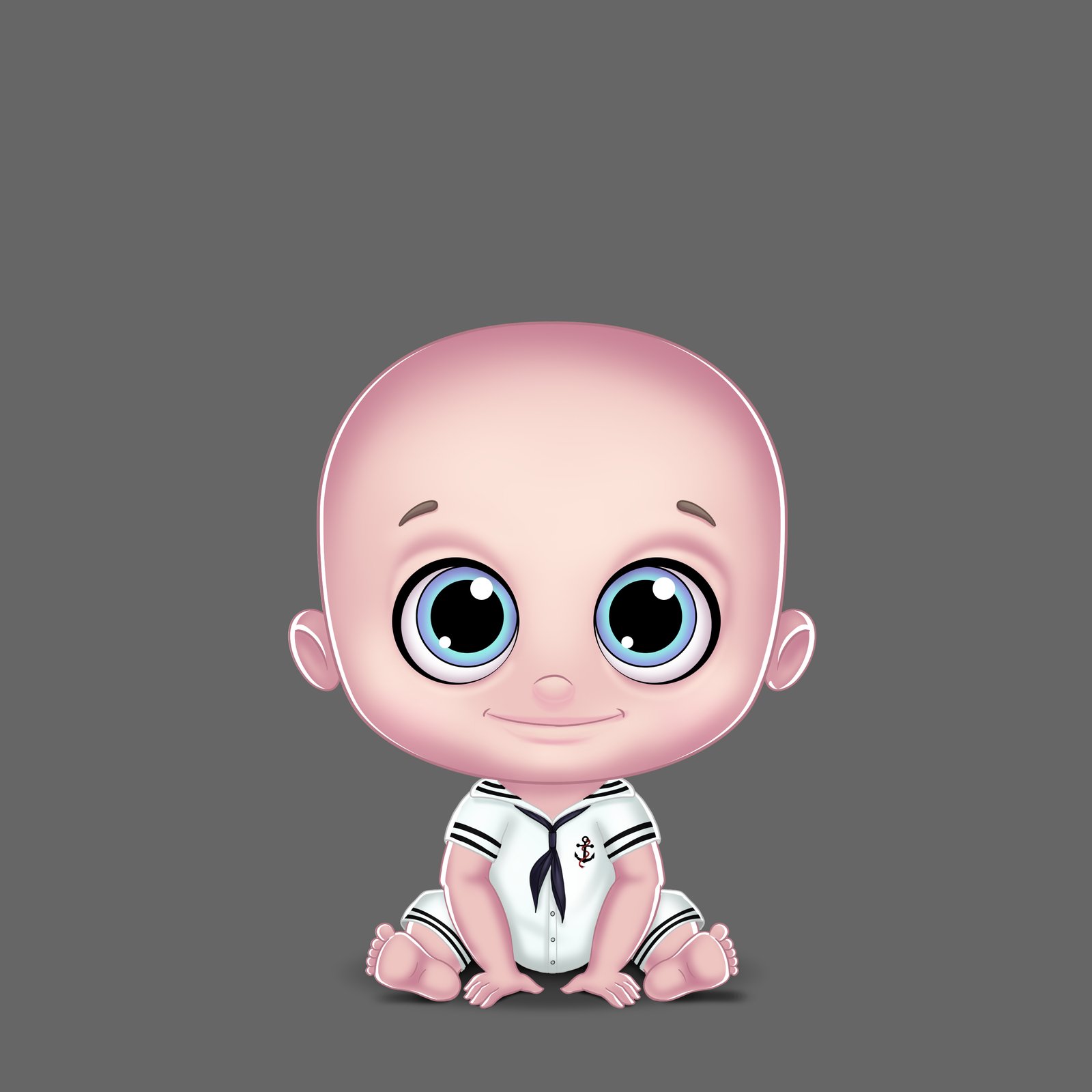 Digital 3d art featuring 3D baby character in formal outfit.