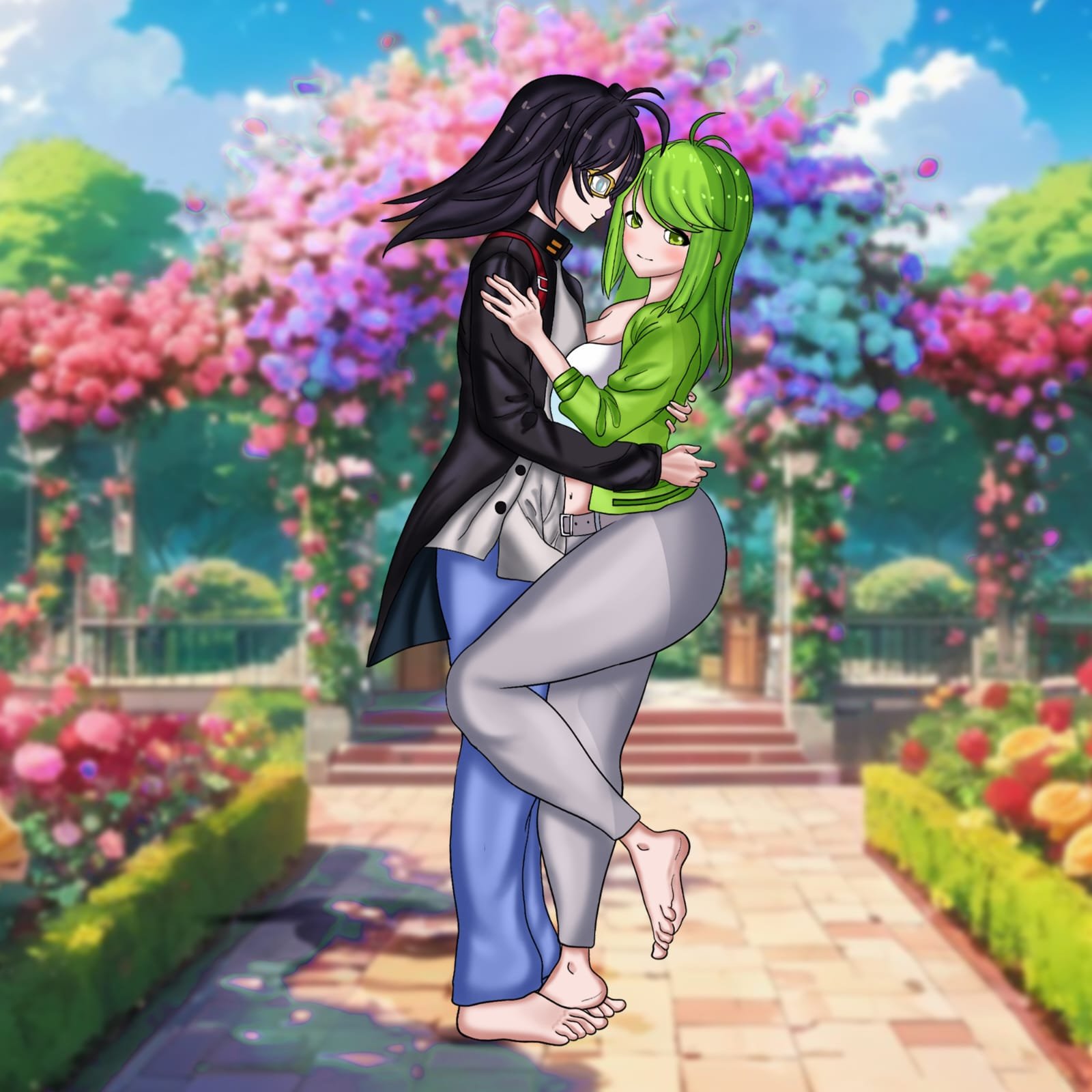 Digital characters featuring fantasy character with green companion.