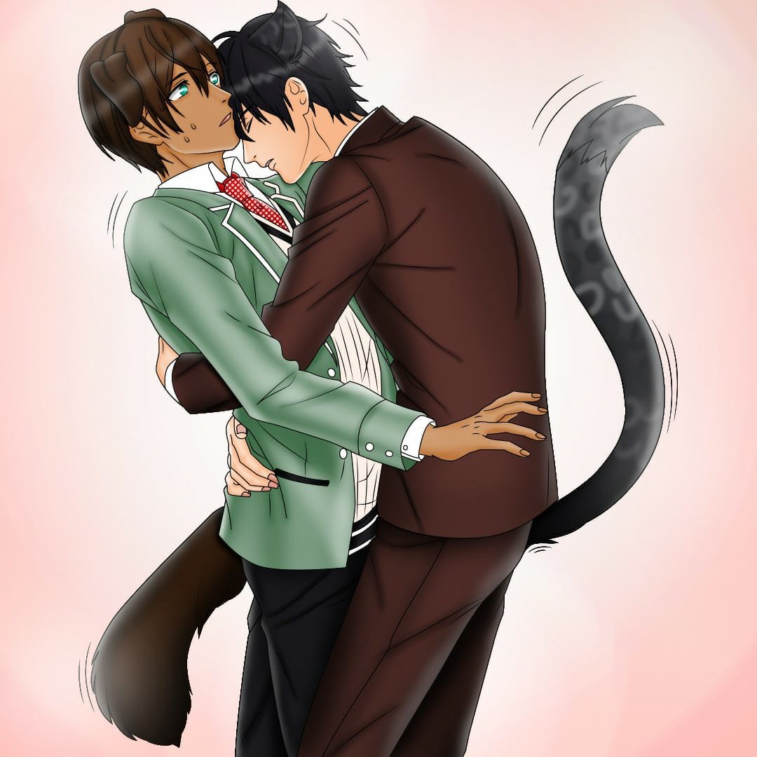 Digital illustration featuring furry couple embrace.