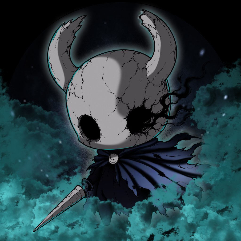 Horned skull mascot in a dark cloak holding a spear above teal smoke