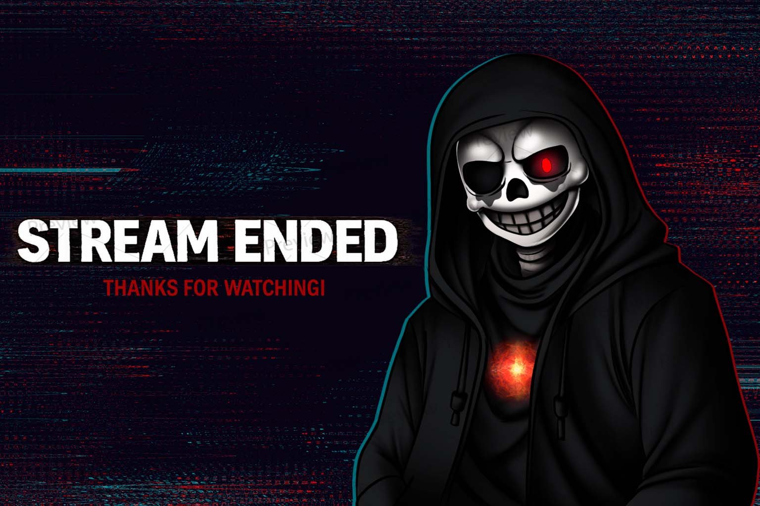Hooded skull character on a dark "stream ended" screen.