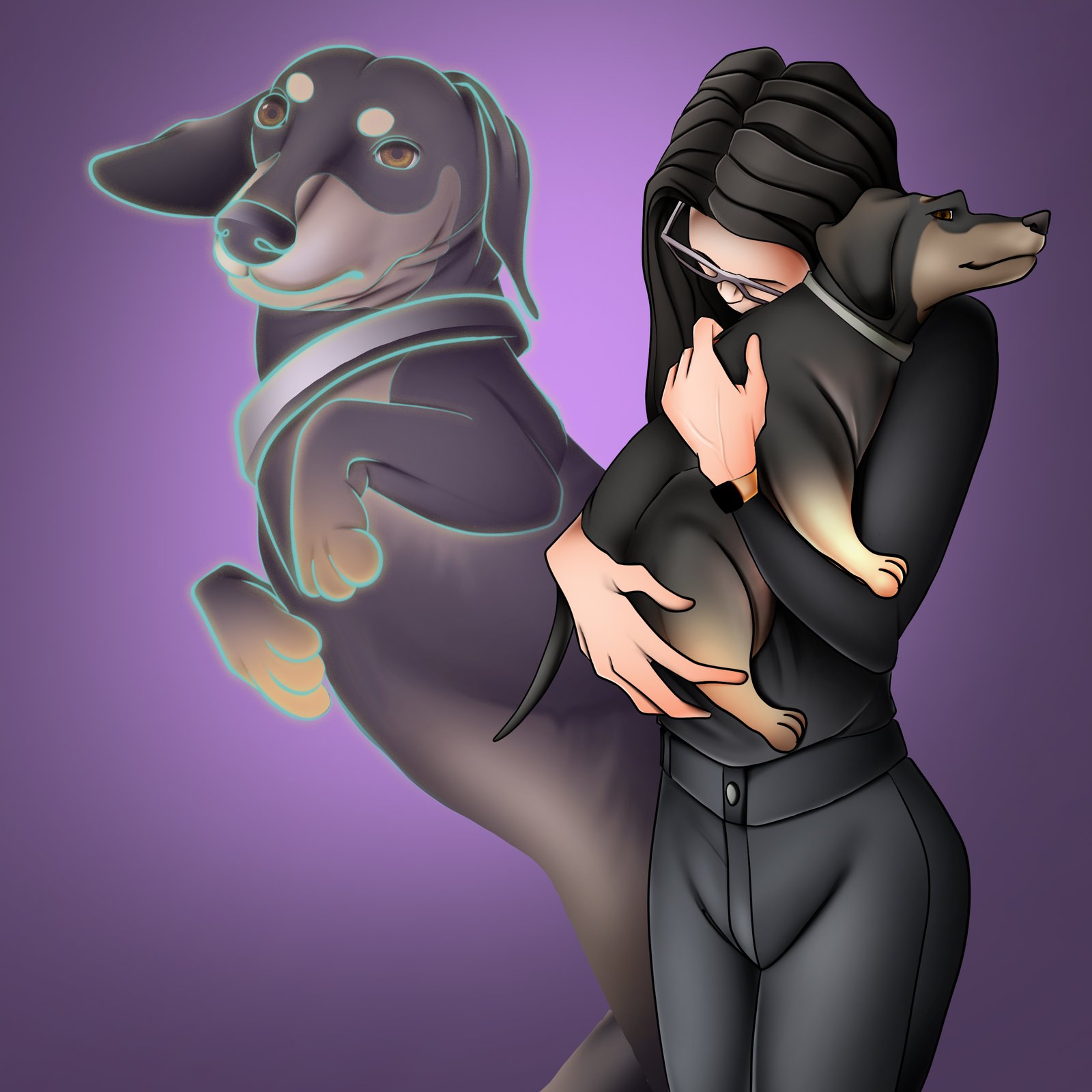 Digital characters featuring hug dog.