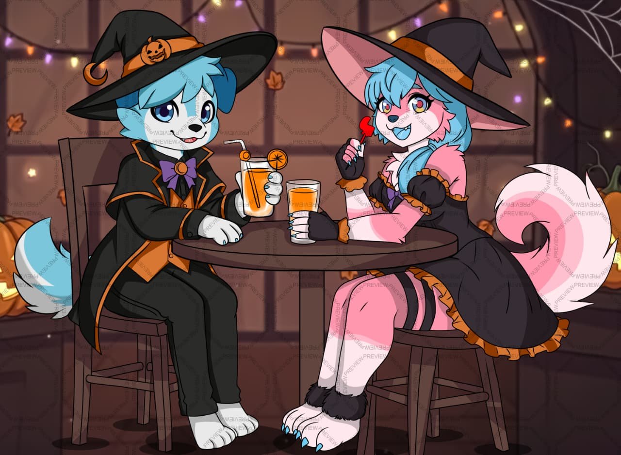 Digital illustration featuring furry western character pair.