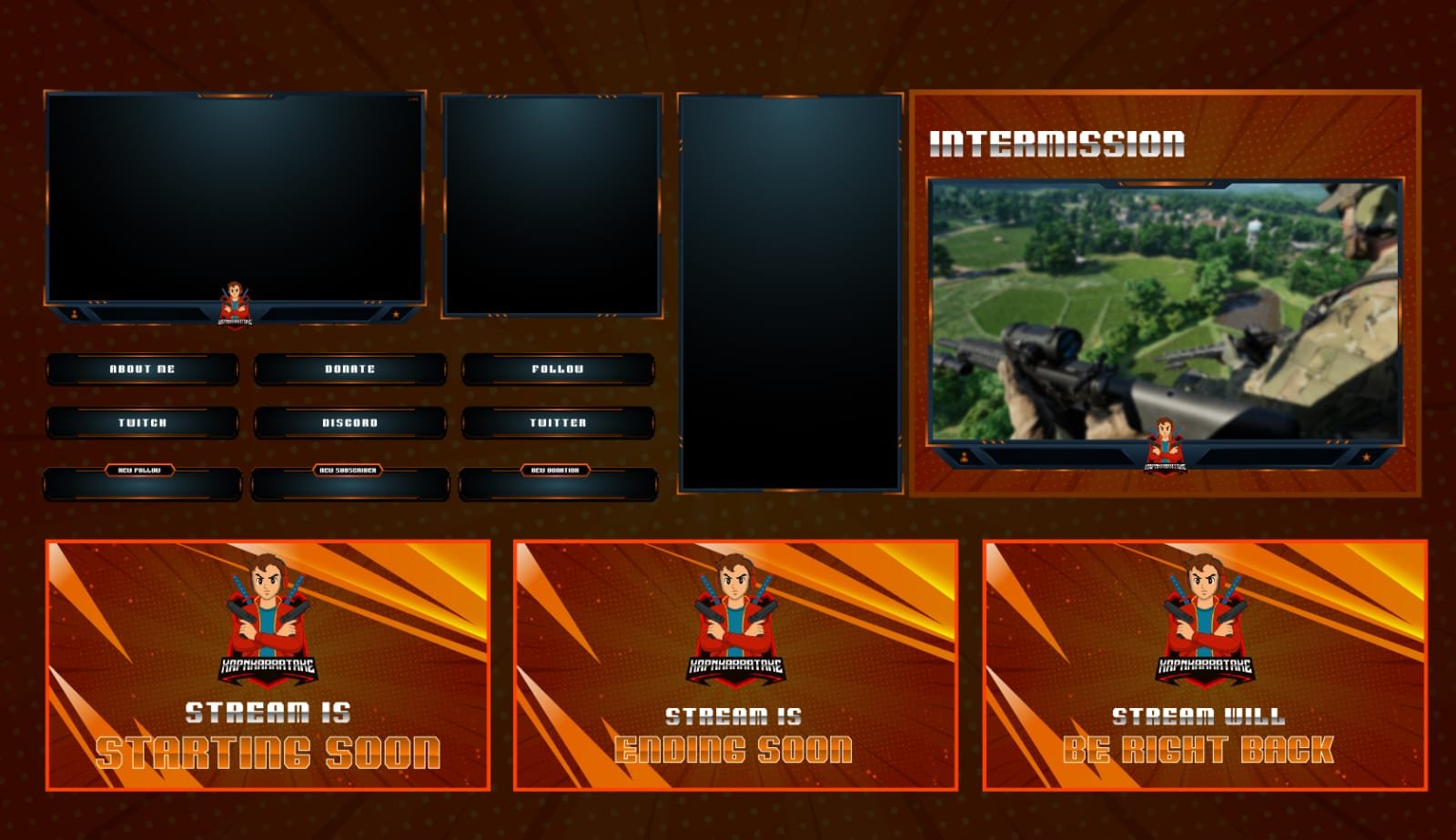 Digital creator packs featuring orange intermission stream layout.
