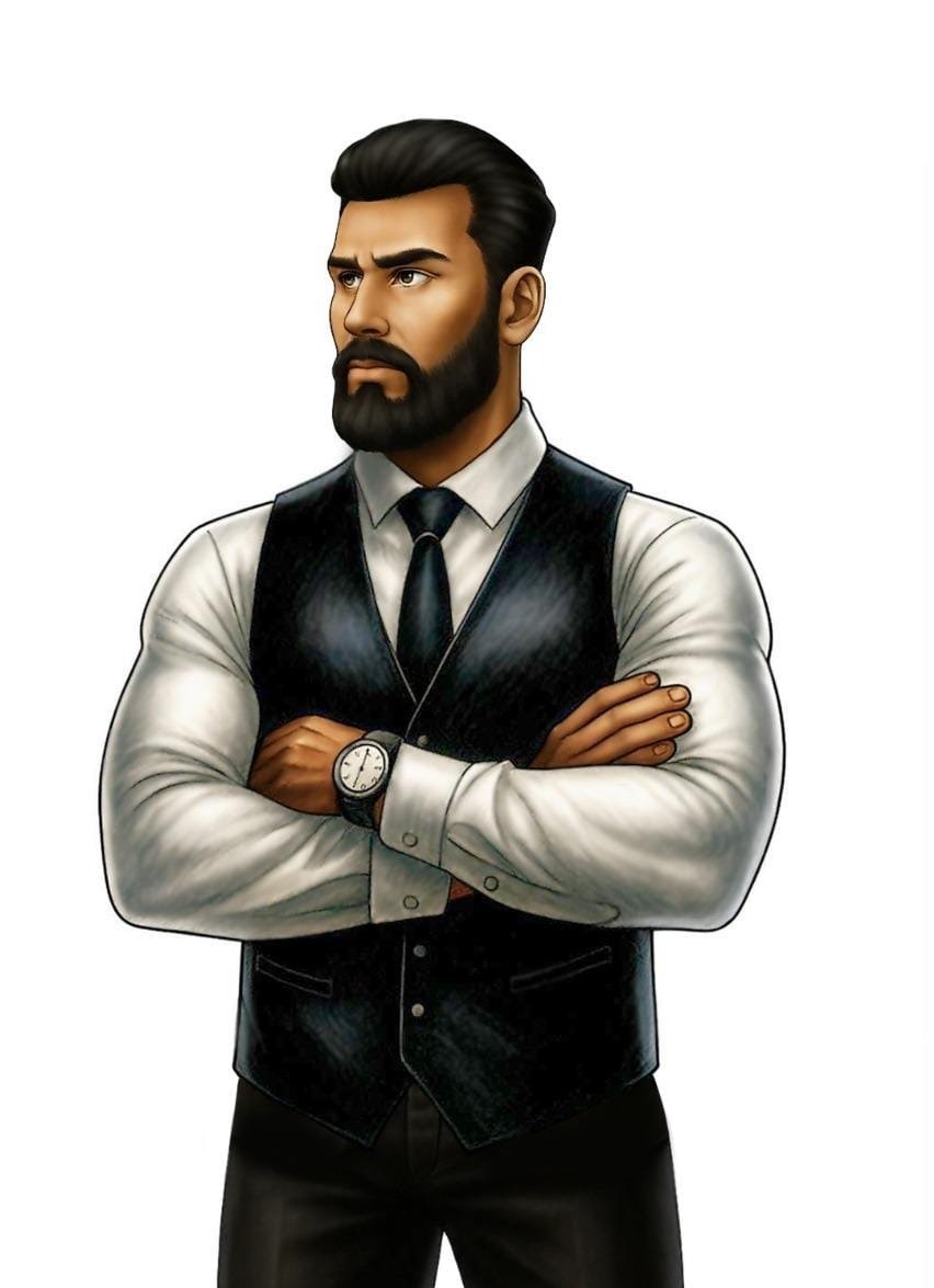 Digital characters featuring bearded male character portrait.