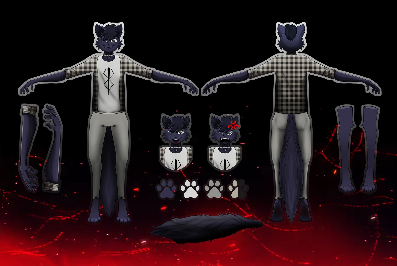 Digital characters featuring cat character sheet.