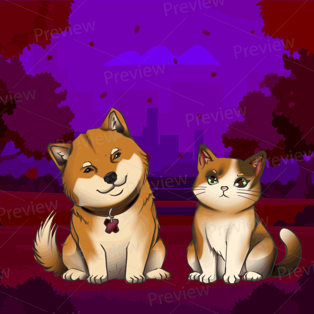 Digital creator packs featuring animated pet character pair.