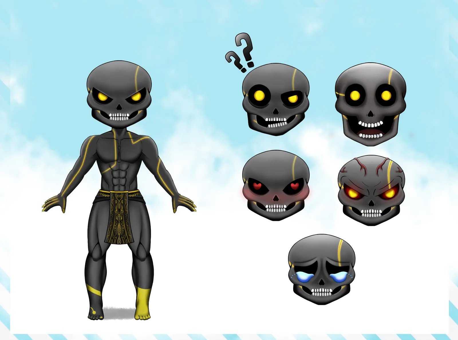 Digital characters featuring chibi skull rigged ready.