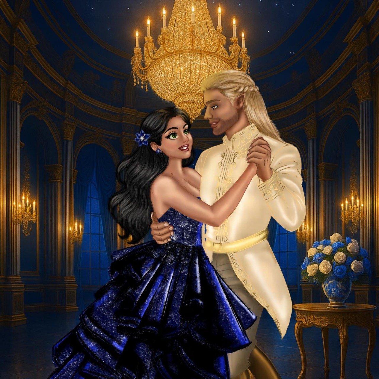 Digital illustration featuring ballroom couple portrait.