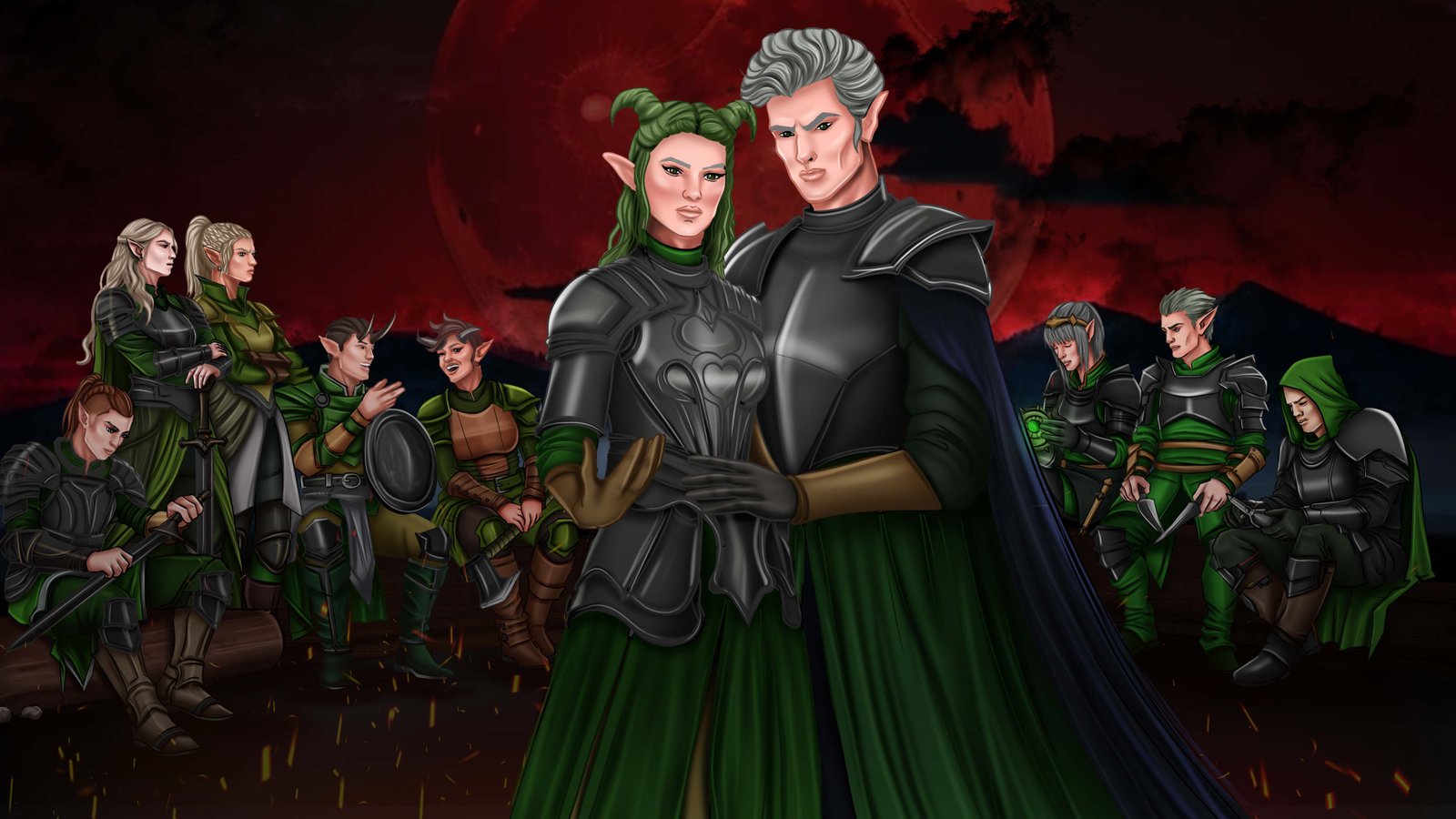 Character Art portfolio piece featuring an armored fantasy adventuring party.