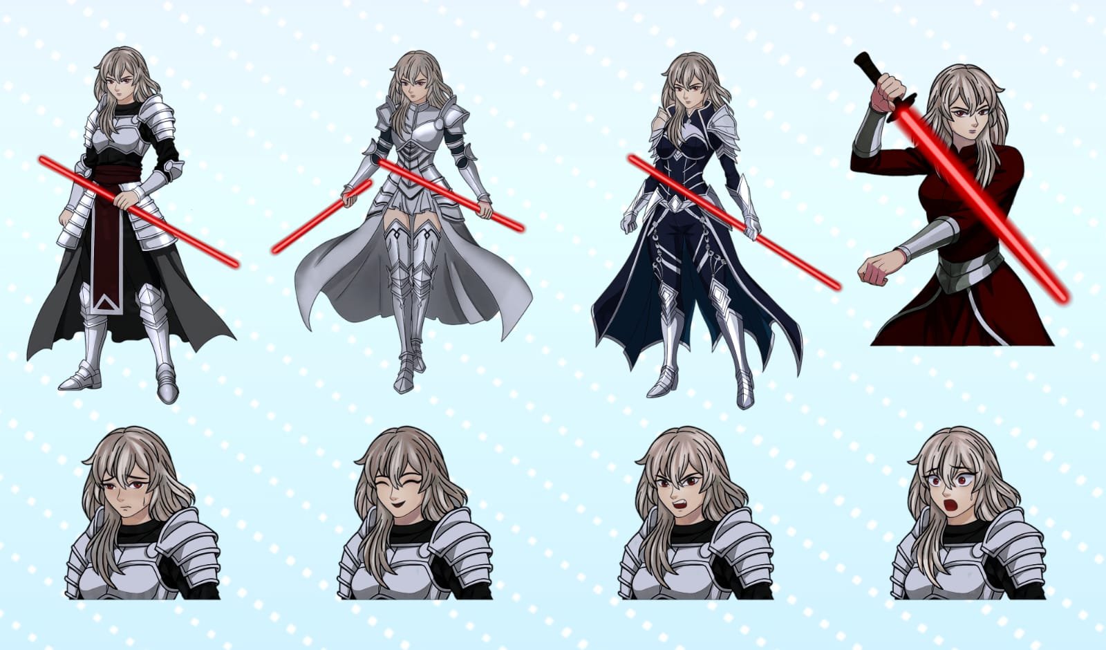Digital characters featuring character reference sheet.