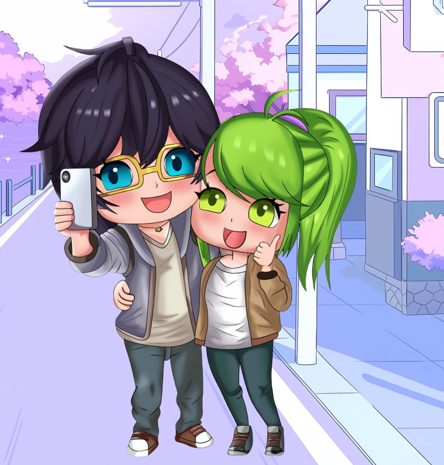 Digital characters featuring chibi character duo.